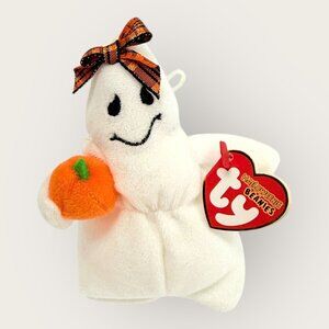 Ty Halloweenie Beanie Baby Ghoulianne Ghost Plush With Pumpkin